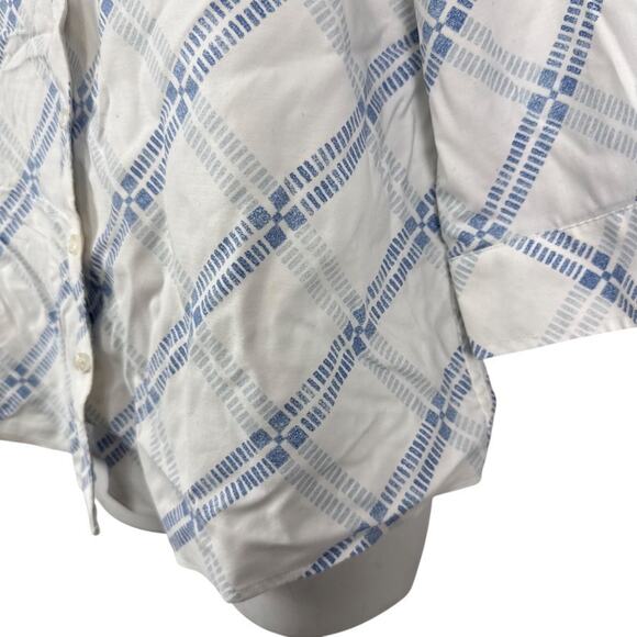 Chicos No Iron Stretch Button Up 3/4 Sleeve Cotton Blue White Shirt 2P/ 12/ 14 - Picture 8 of 16